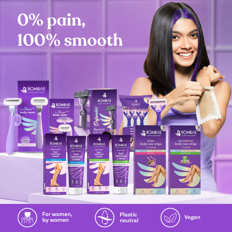 Bombae Women Full Body Wax Strips For Sensitive Skin- (8+2 Strips) - Hair Removal With Aloe Vera Gel