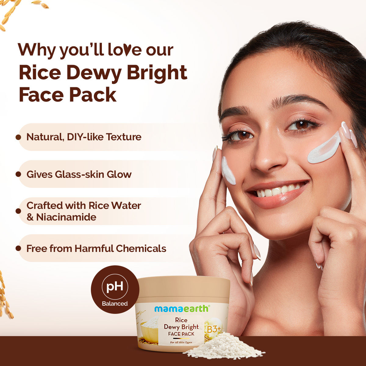 Mamaearth Rice Dewy Bright Face Pack Glass Skin Glow with Rice Water & Niacinamide