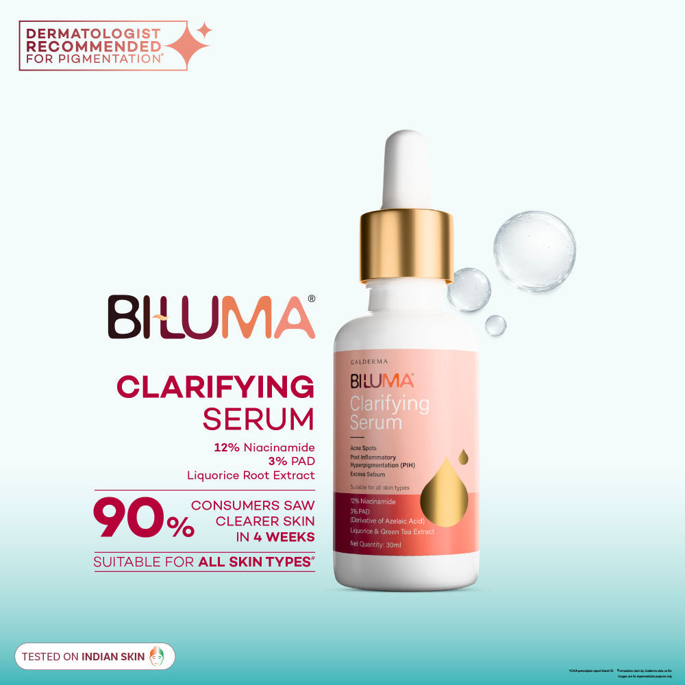 Biluma Clarifying Serum with Niacinamide, for Oily Skin, Fades Acne Spots & Reduces Sebum
