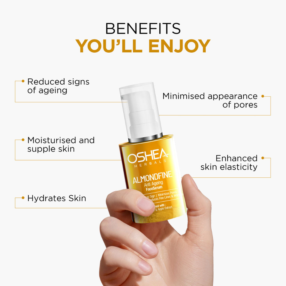 Oshea Herbals Almondfine Face Serum With Grapefruit & Apple Extracts Reduces Wrinkles & Fine Lines