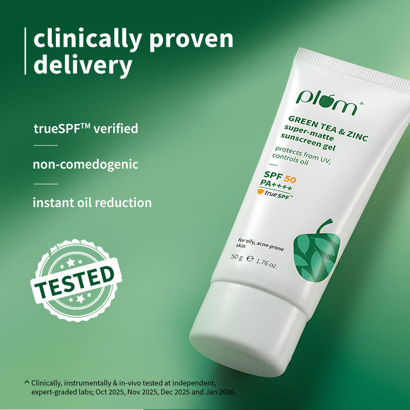 Plum Green Tea & Zinc Super-Matte SPF 50 Sunscreen Gel For Oily, Combination Skin, No White Cast