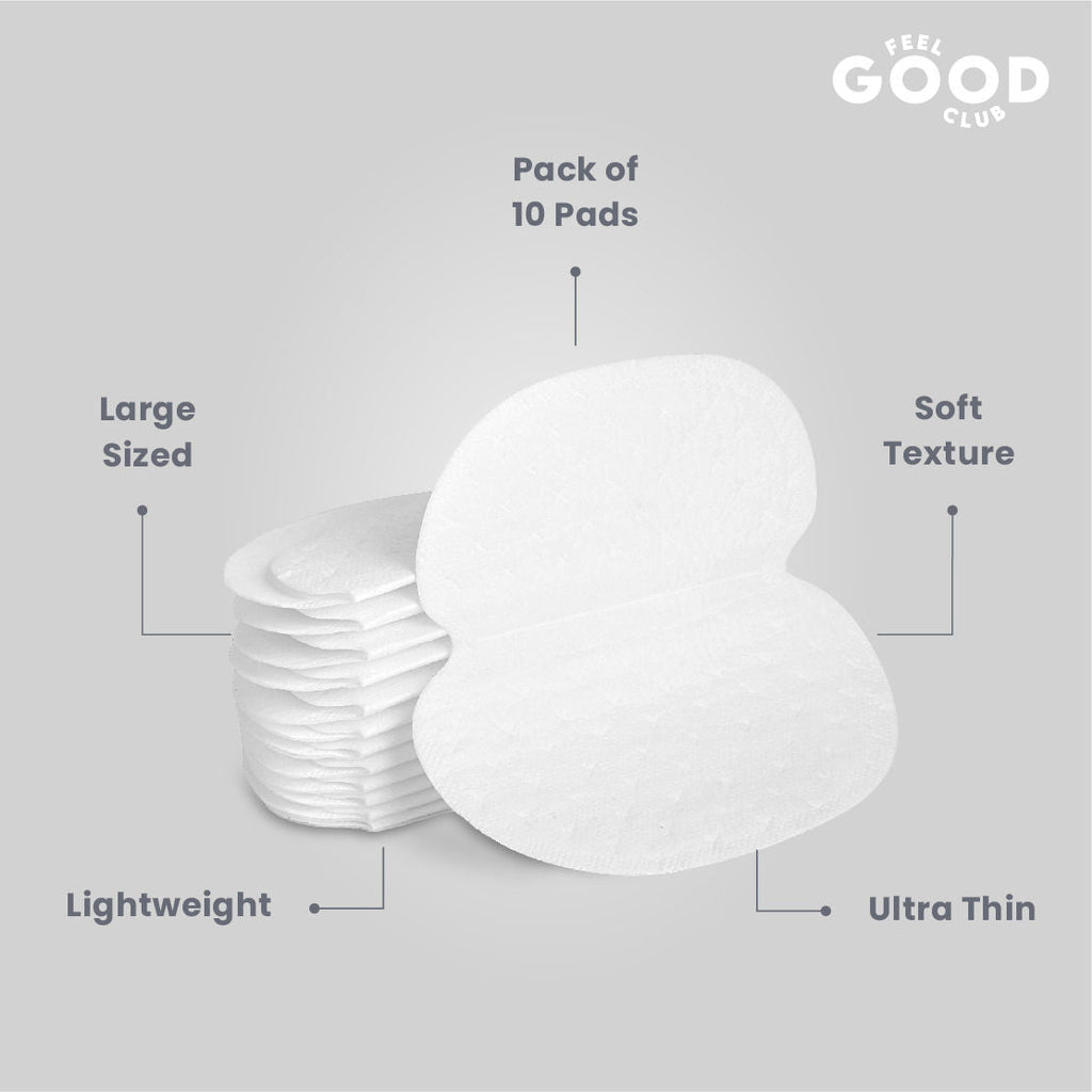 Feel Good Club Underarm Sweat Pads - 10 Pcs For Men & Women To Absorb Sweat Prevent Stains & Odour