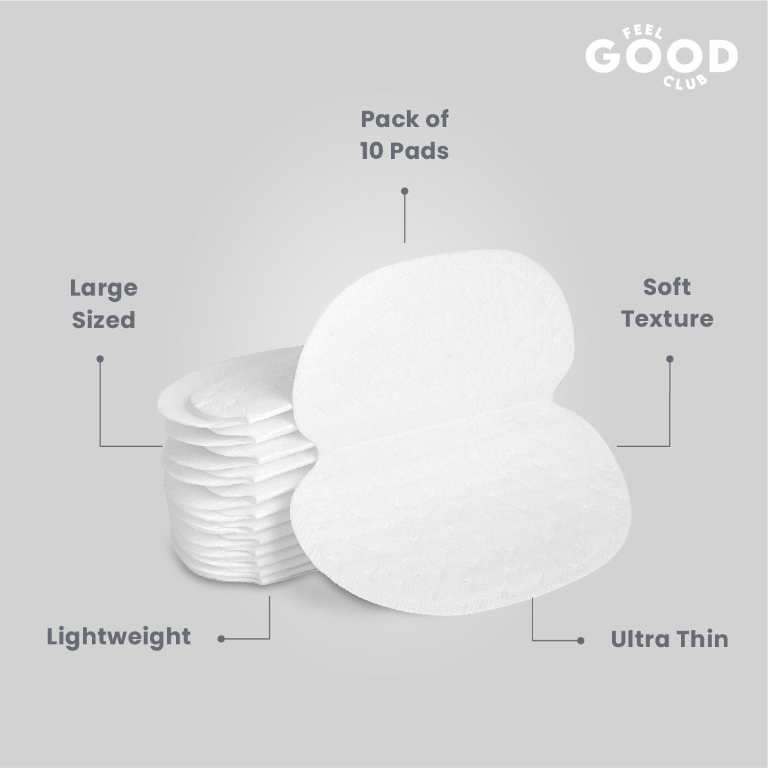 Feel Good Club Underarm Sweat Pads - 10 Pcs For Men & Women To Absorb Sweat Prevent Stains & Odour
