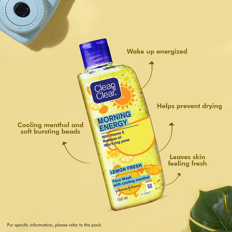 Clean & Clear Morning Energy Lemon Fresh Face Wash - Gentle Cleanser with Menthol for Oily Skin