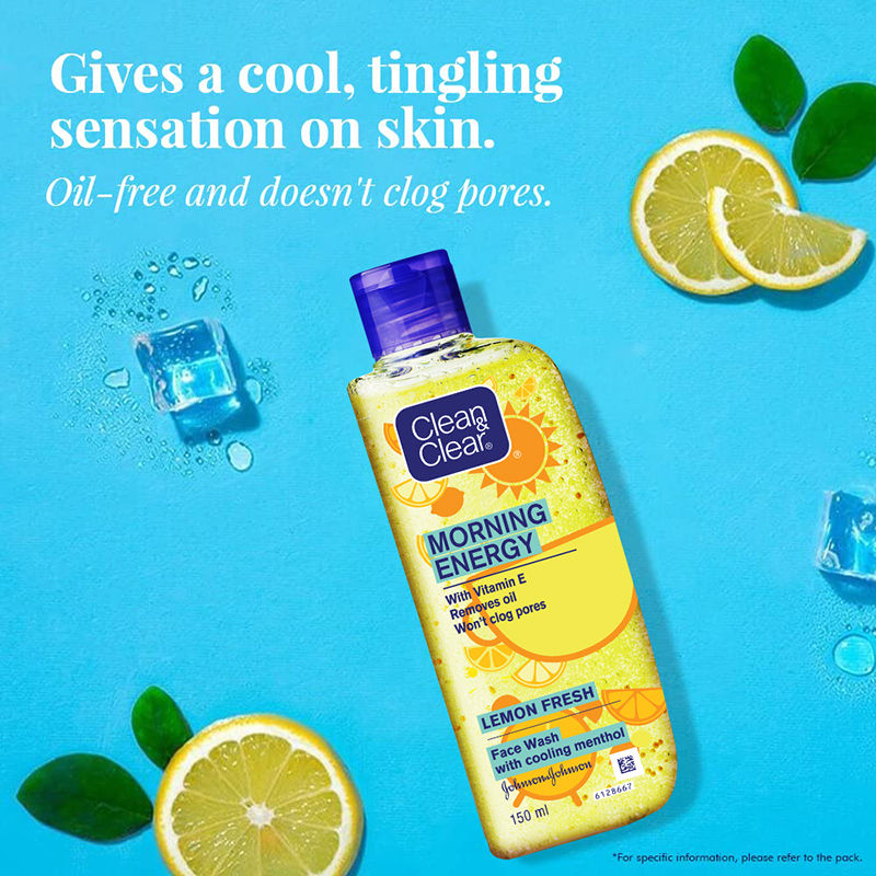 Clean & Clear Morning Energy Lemon Fresh Face Wash - Gentle Cleanser with Menthol for Oily Skin