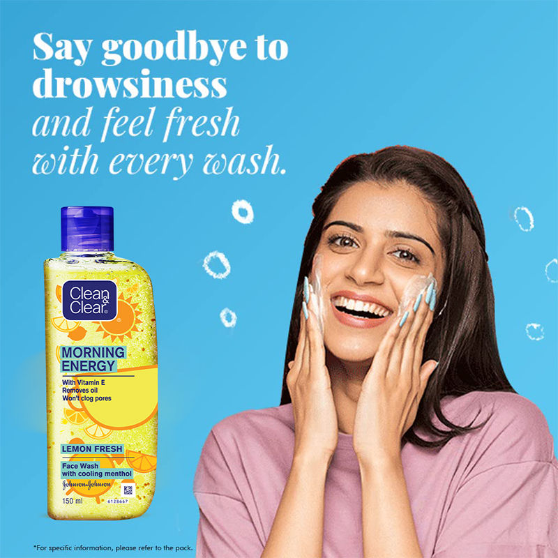 Clean & Clear Morning Energy Lemon Fresh Face Wash - Gentle Cleanser with Menthol for Oily Skin