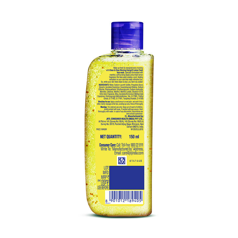 Clean & Clear Morning Energy Lemon Fresh Face Wash - Gentle Cleanser with Menthol for Oily Skin