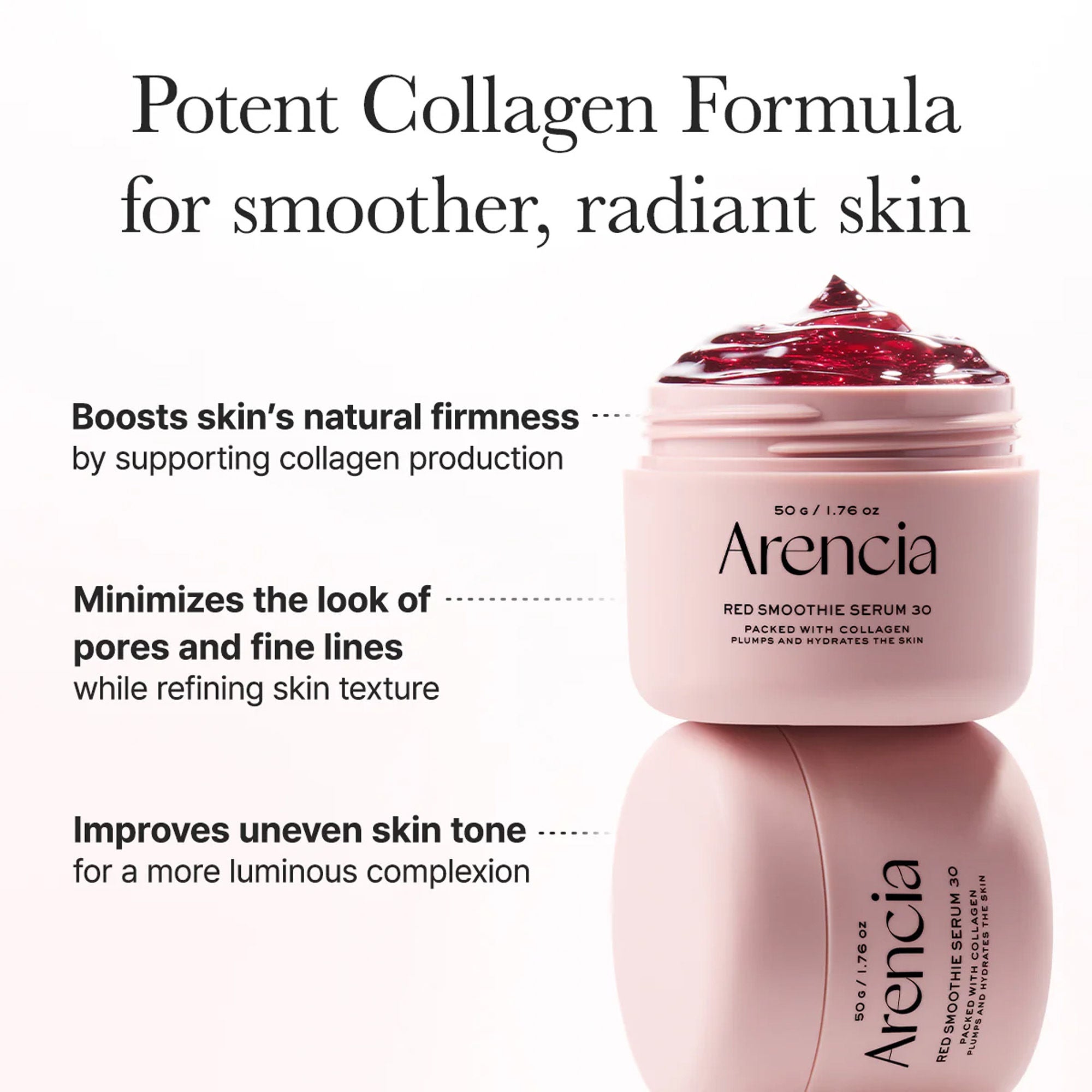 Arencia Red Smoothie Serum 30 - Anti-Aging Korean Serum with Vegan Collagen, Niacinamide & Peptides