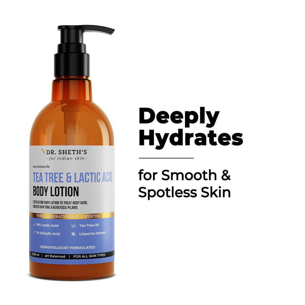 Dr. Sheth's Tea Tree & Lactic Acid Body Lotion Provides Even Skin Tone, Reduce Body Acne