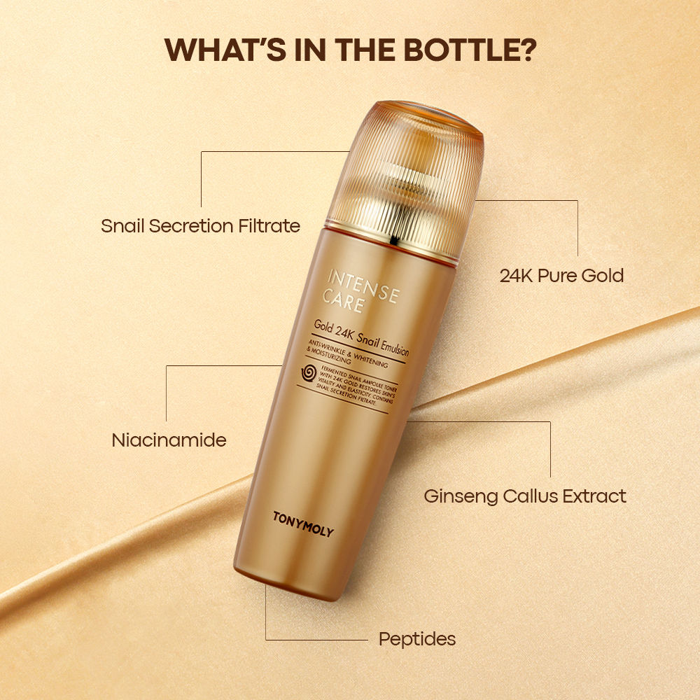 TONYMOLY Korean Intense Care Gold 24K Snail Emulsion to Nourish, Firm & Rejuvenate Dull, Tired Skin