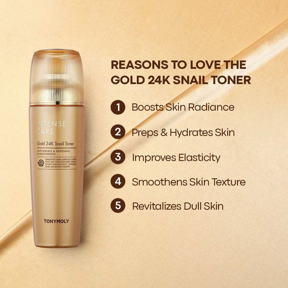 TONYMOLY Korean Intense Care Gold 24K Snail Toner to Hydrate, Soothe & Brighten Dull, Mature Skin