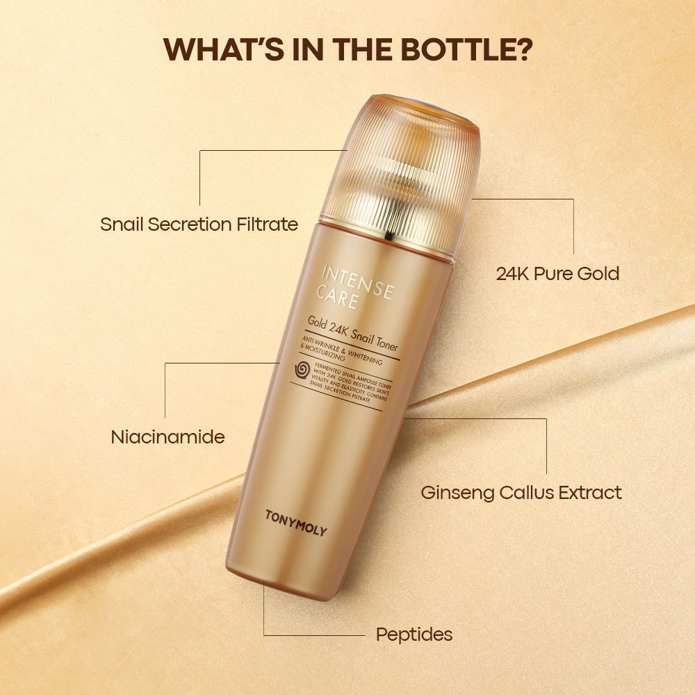 TONYMOLY Korean Intense Care Gold 24K Snail Toner to Hydrate, Soothe & Brighten Dull, Mature Skin