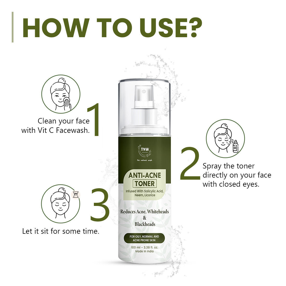 TNW The Natural Wash Anti Acne Toner with Salicylic acid, Controls sebum, Tightens pores