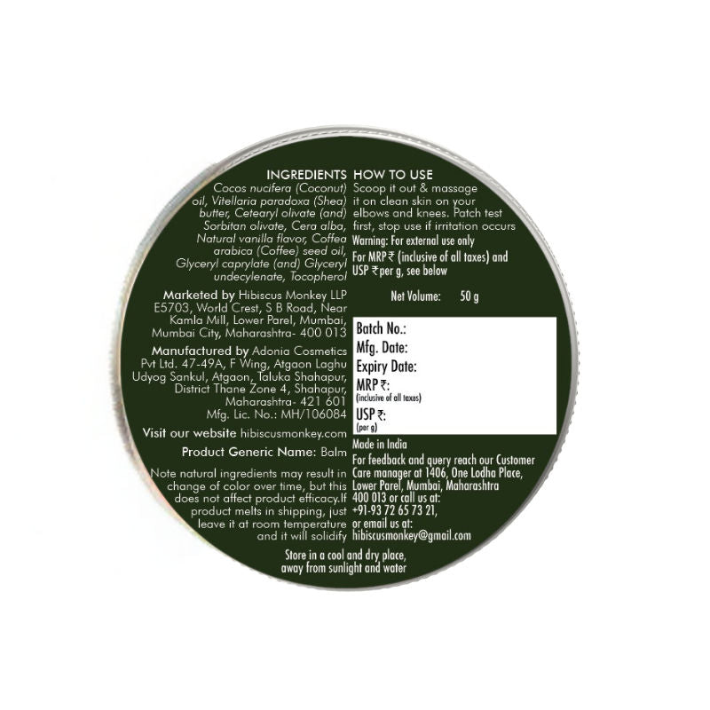 Hibiscus Monkey Cuddles Coffee & Toffee Body Balm, Deeply Moisturizes Dry, Discolored & Chapped Skin