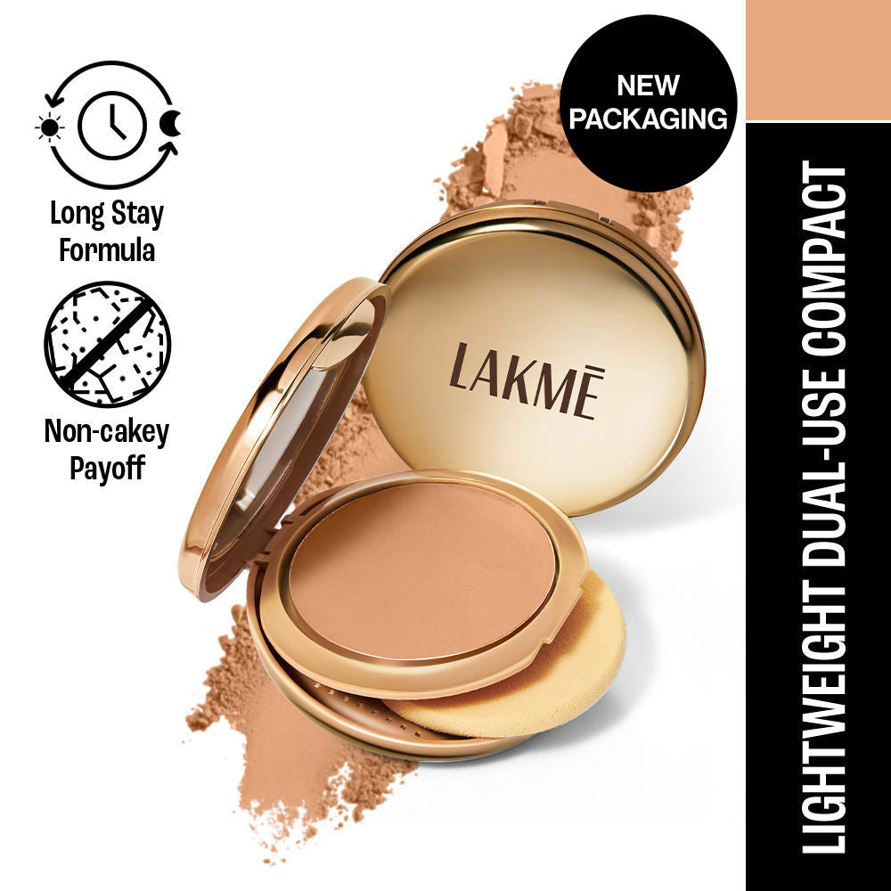 Lakme 9 To 5 Unreal Dual Cover Pressed Powder, 2 In 1 Compact + Foundation