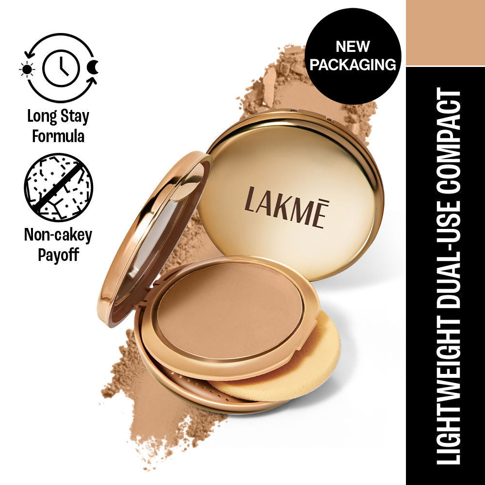 Lakme 9 To 5 Unreal Dual Cover Pressed Powder, 2 In 1 Compact + Foundation
