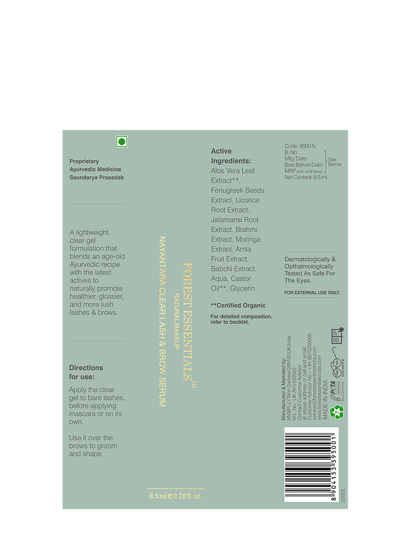 Forest Essentials Nayantara Clear Lash, Brow Growth Serum - Ayurvedic Hair Growth Serum - Vitamin E