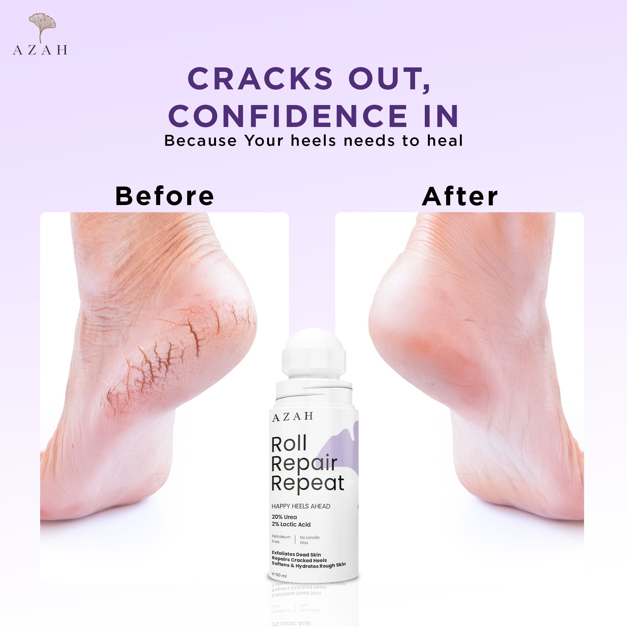Azah Foot Roll On For Cracked Feet - Exfoliates Dead Skin & Repairs Rough Feet