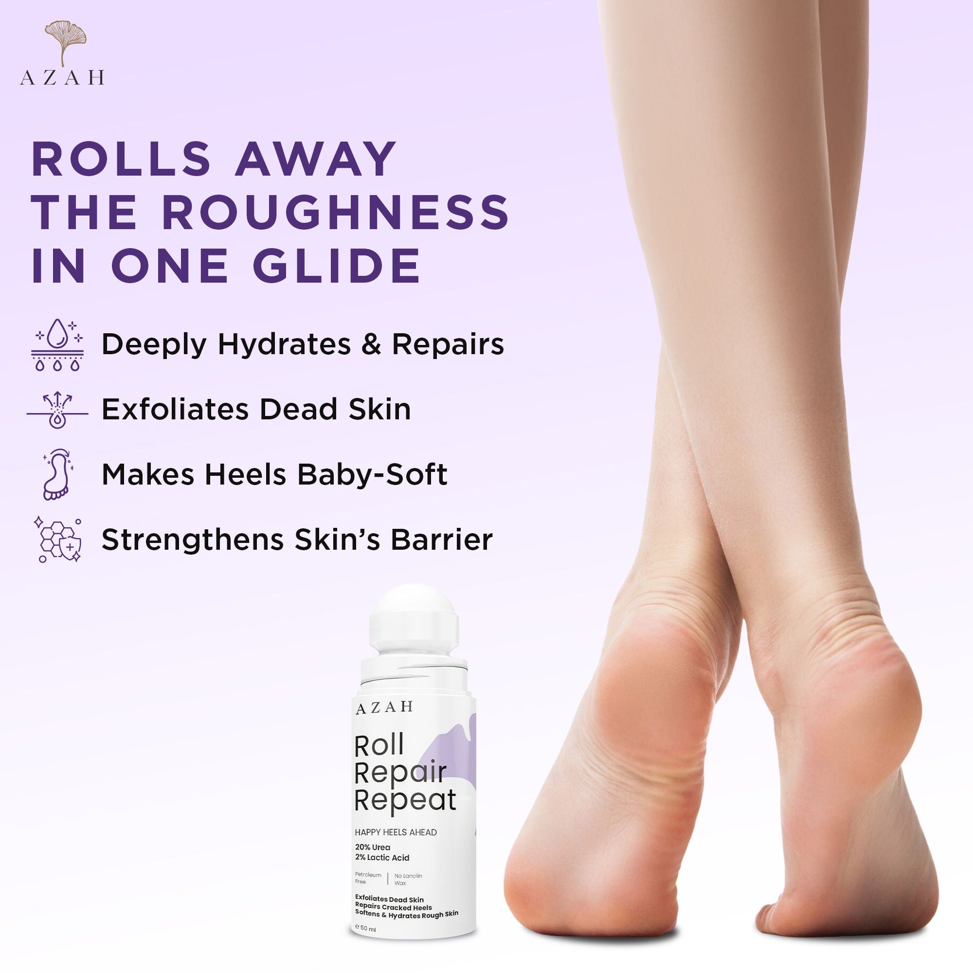 Azah Foot Roll On For Cracked Feet - Exfoliates Dead Skin & Repairs Rough Feet