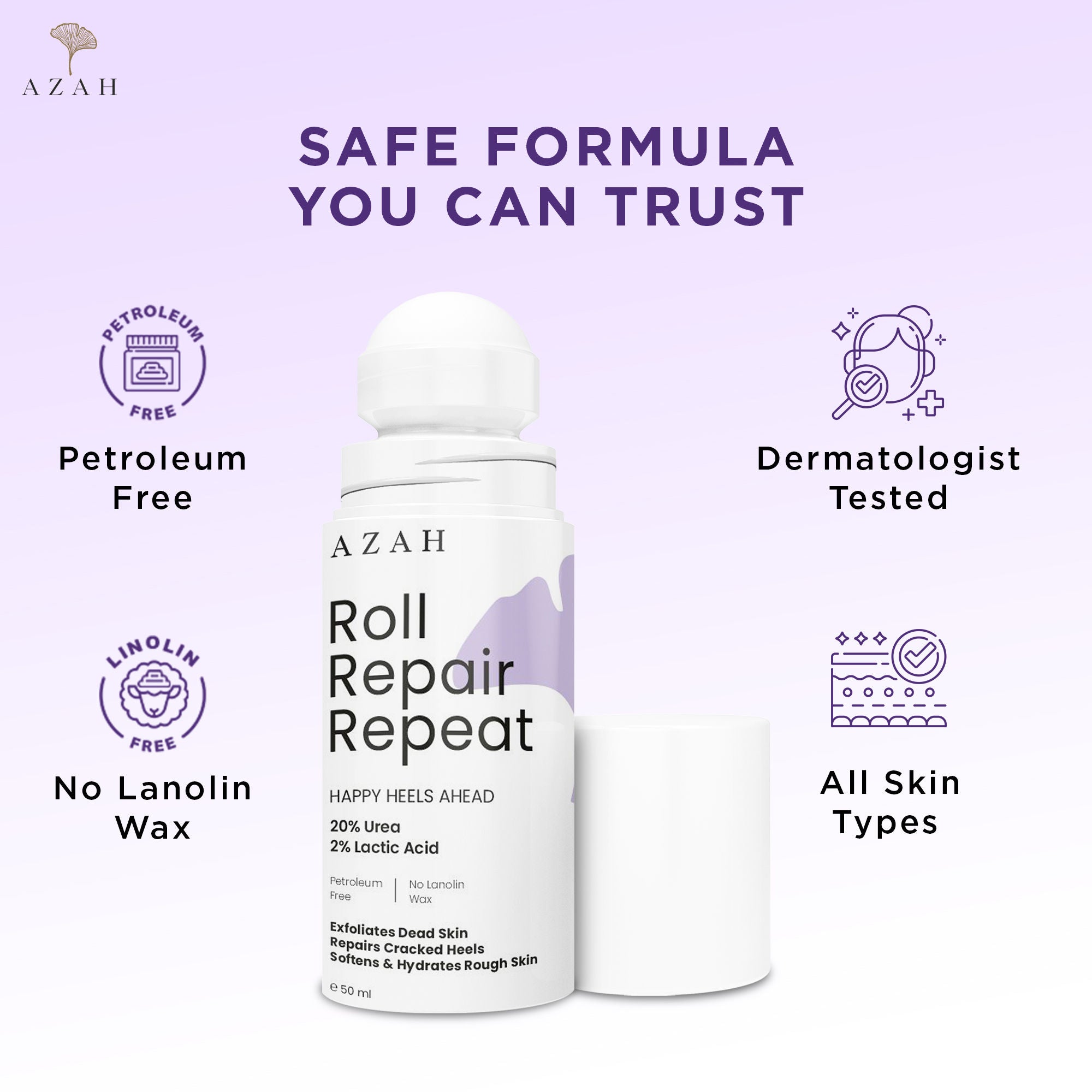 Azah Foot Roll On For Cracked Feet - Exfoliates Dead Skin & Repairs Rough Feet