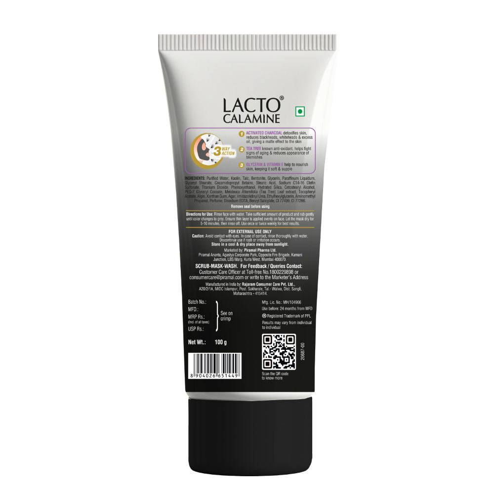 Lacto Calamine 3 - In - 1 Charcoal Face Scrub - Mask - Wash