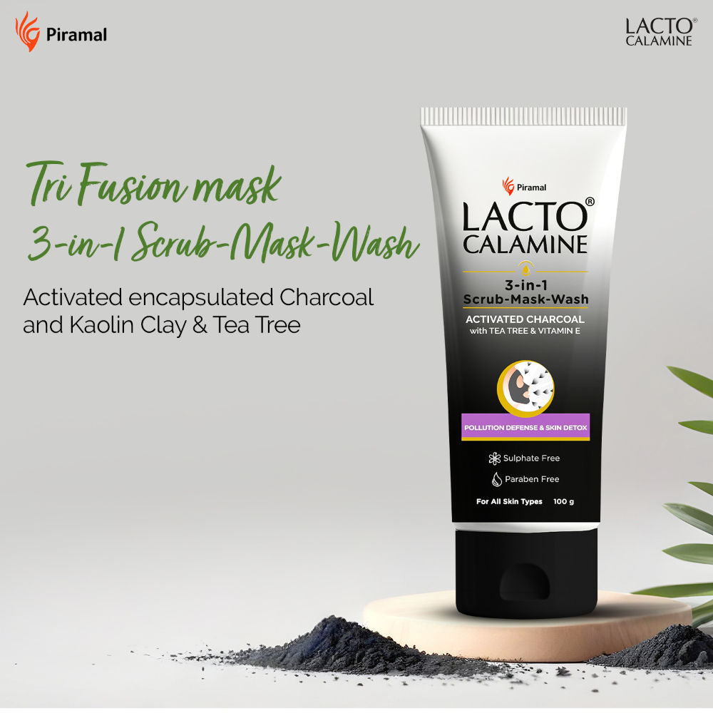 Lacto Calamine 3 - In - 1 Charcoal Face Scrub - Mask - Wash