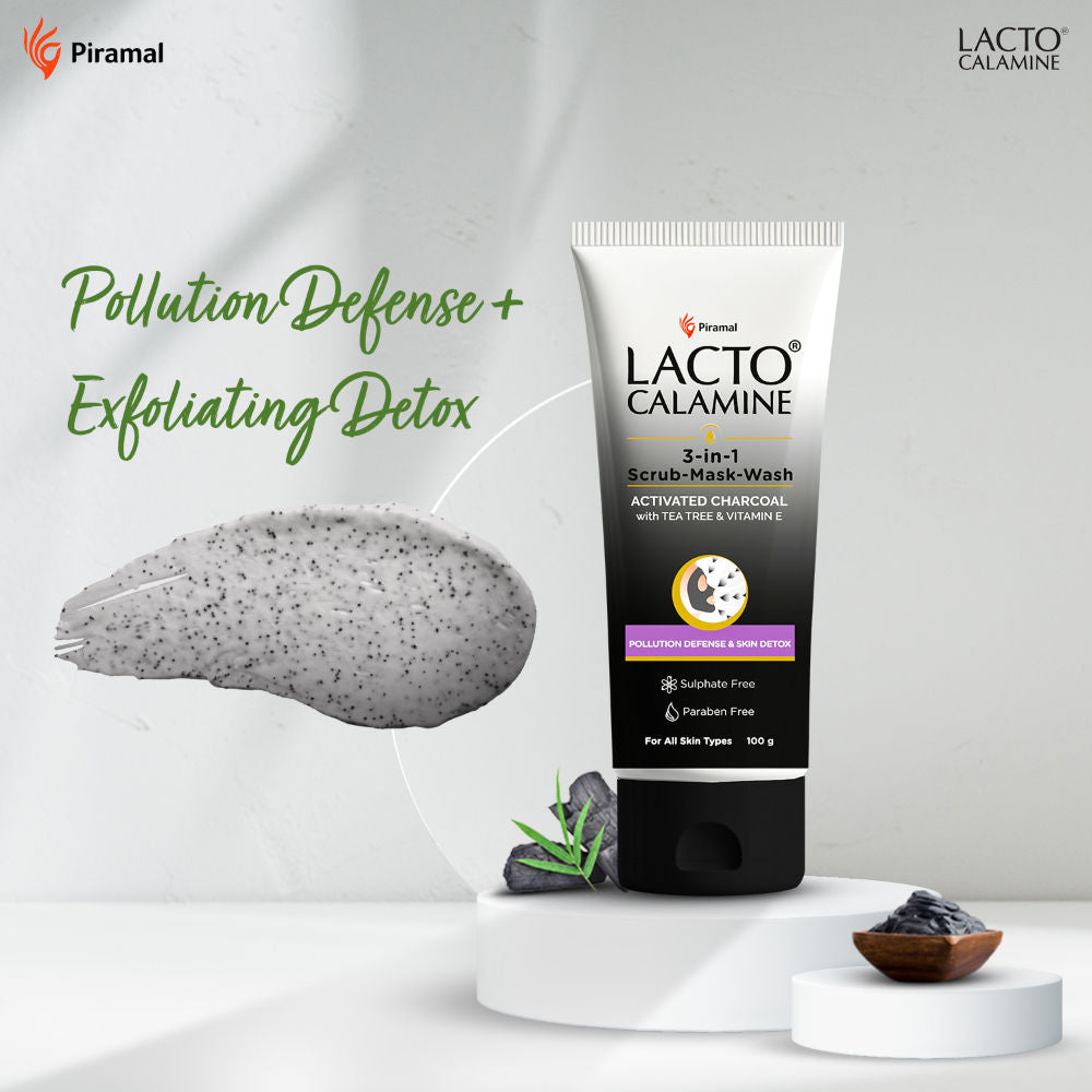 Lacto Calamine 3 - In - 1 Charcoal Face Scrub - Mask - Wash