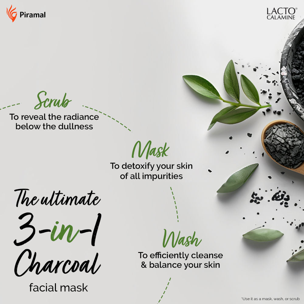 Lacto Calamine 3 - In - 1 Charcoal Face Scrub - Mask - Wash