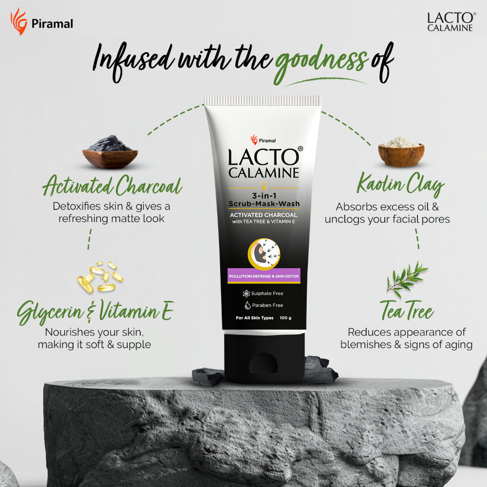 Lacto Calamine 3 - In - 1 Charcoal Face Scrub - Mask - Wash