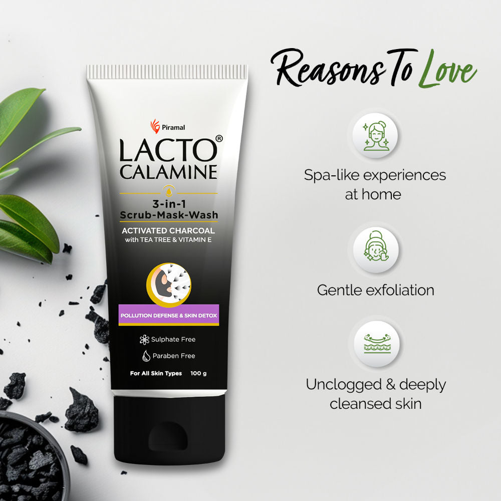 Lacto Calamine 3 - In - 1 Charcoal Face Scrub - Mask - Wash