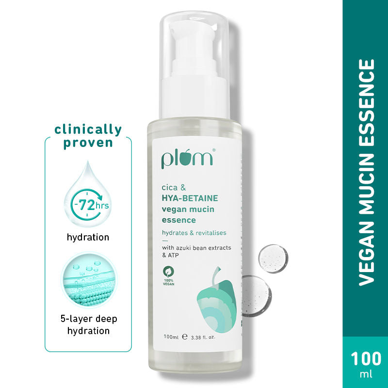 Plum Vegan Mucin Essence with Cica & Hya-Betaine for Soothing, Multi-Layer 72-Hr Hydration