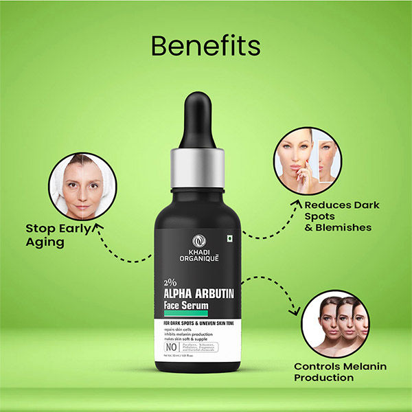 Khadi Organique Alpha Arbutin 2% +Hyaluronic Acid 1% Face Serum for Pigmentation & Dark Spots