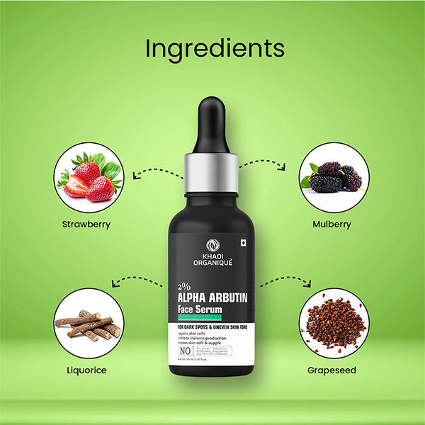 Khadi Organique Alpha Arbutin 2% +Hyaluronic Acid 1% Face Serum for Pigmentation & Dark Spots