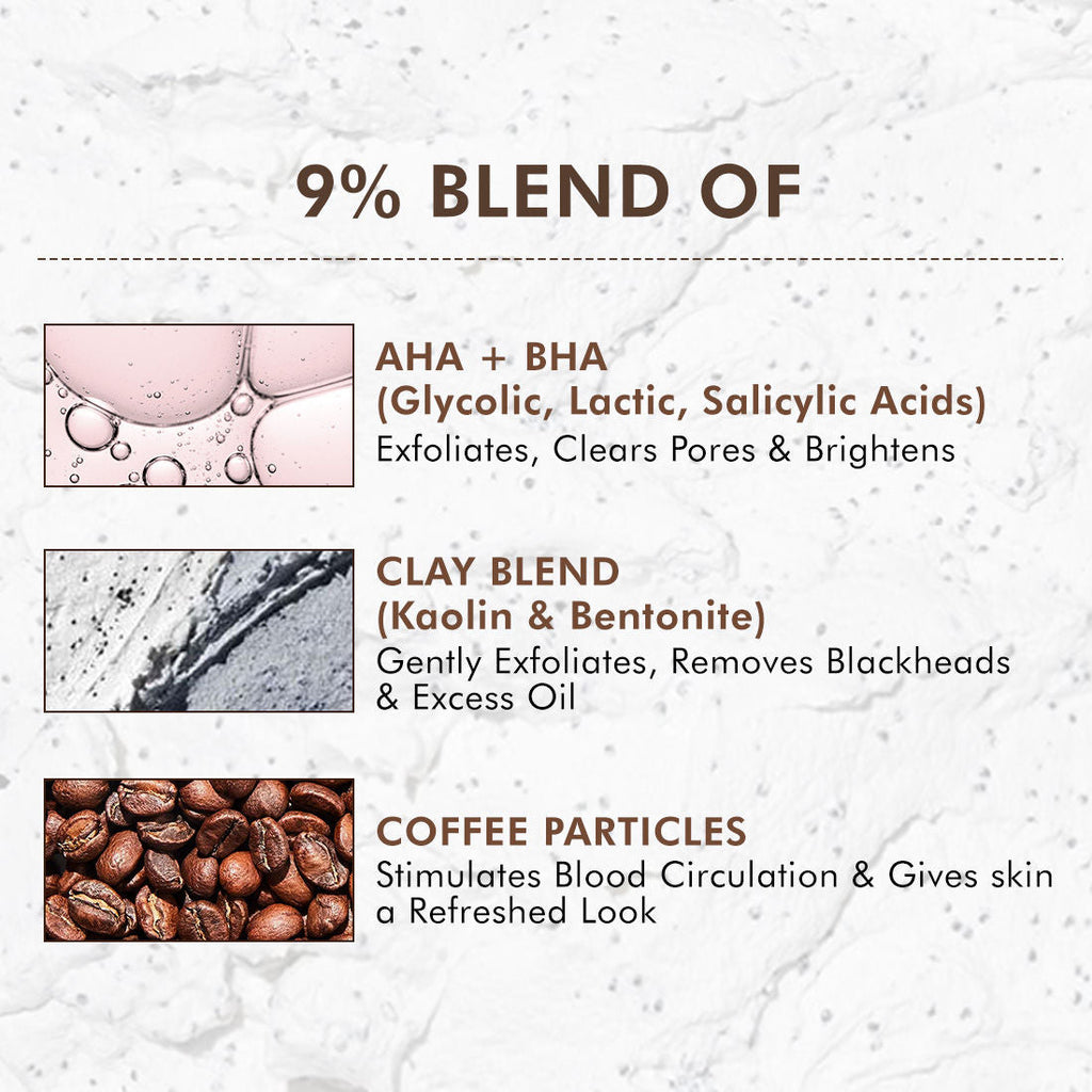 MCaffeine Pore Cleanse Coffee Cookie Detan Face Mask 9% AHA BHA, 3% Charcoal, Coffee Clay Mask
