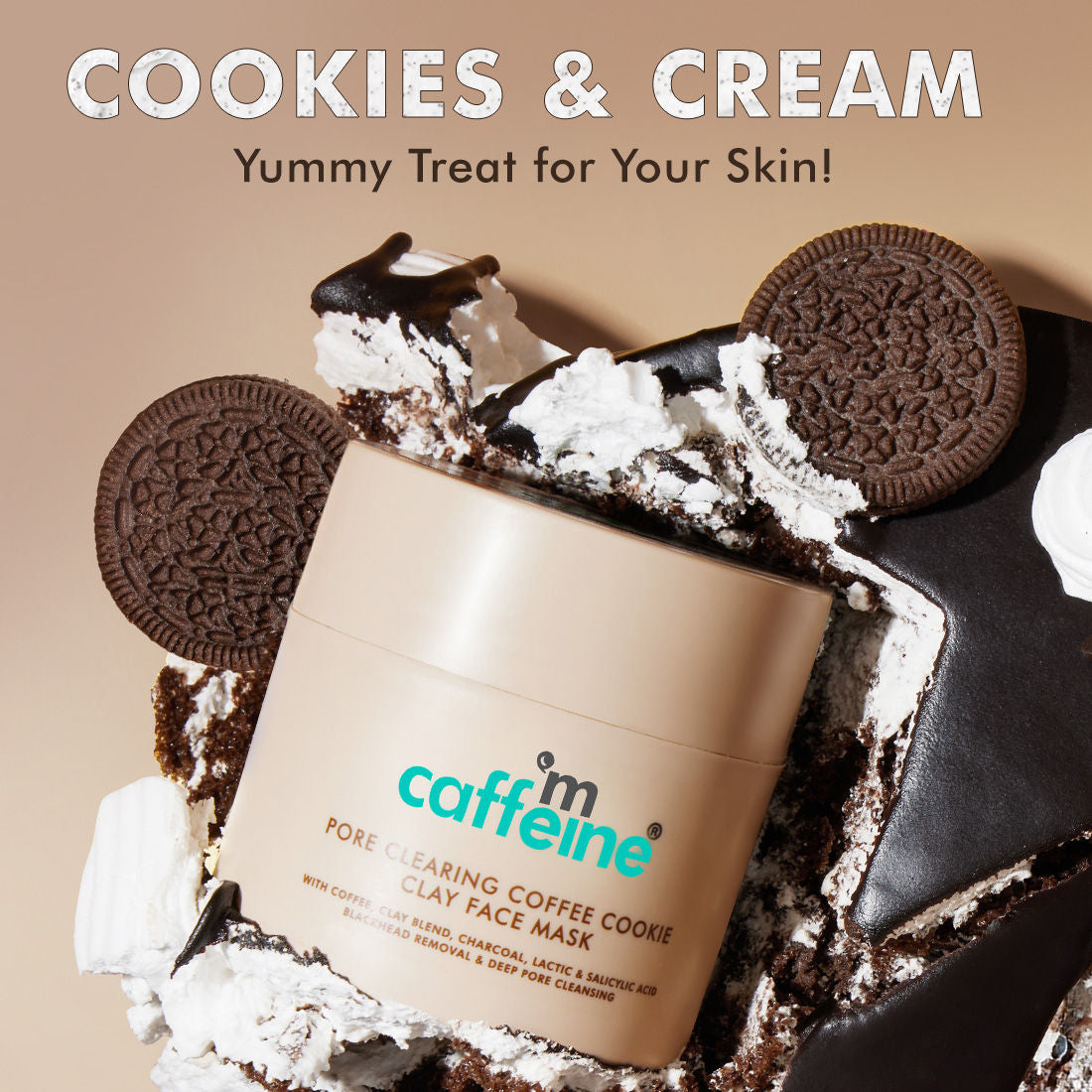 MCaffeine Pore Cleanse Coffee Cookie Detan Face Mask 9% AHA BHA, 3% Charcoal, Coffee Clay Mask