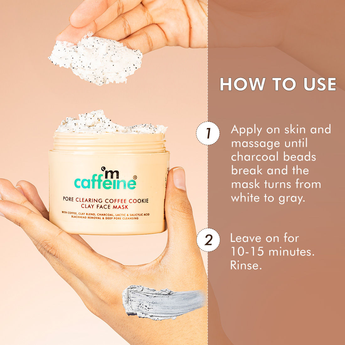 MCaffeine Pore Cleanse Coffee Cookie Detan Face Mask 9% AHA BHA, 3% Charcoal, Coffee Clay Mask
