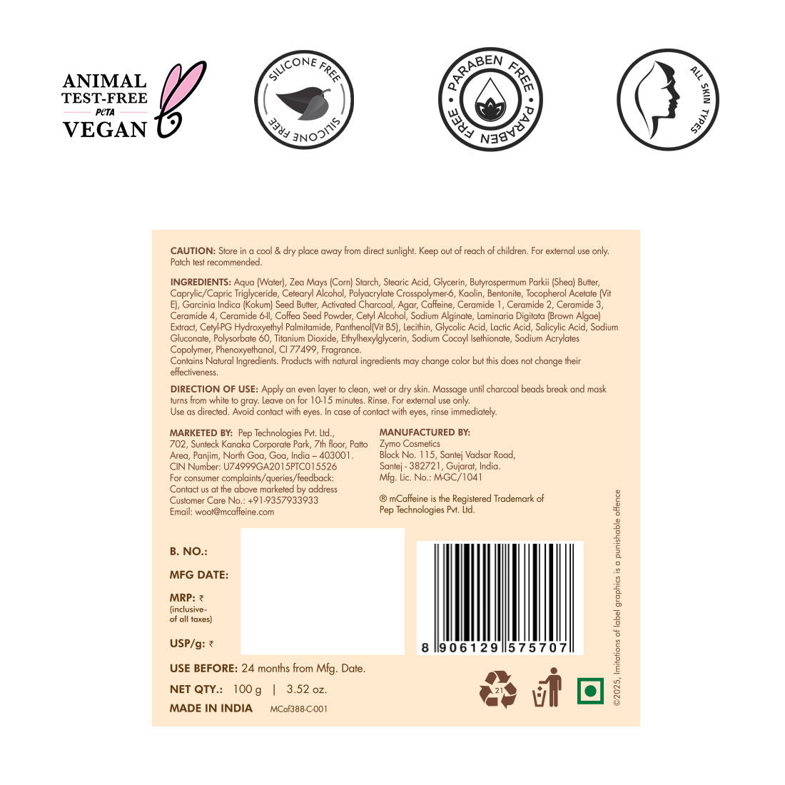 MCaffeine Pore Cleanse Coffee Cookie Detan Face Mask 9% AHA BHA, 3% Charcoal, Coffee Clay Mask