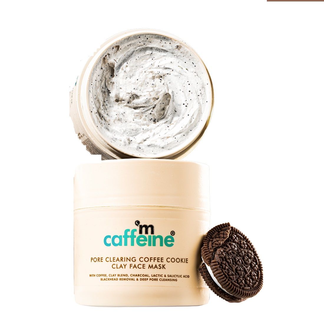 MCaffeine Pore Cleanse Coffee Cookie Detan Face Mask 9% AHA BHA, 3% Charcoal, Coffee Clay Mask