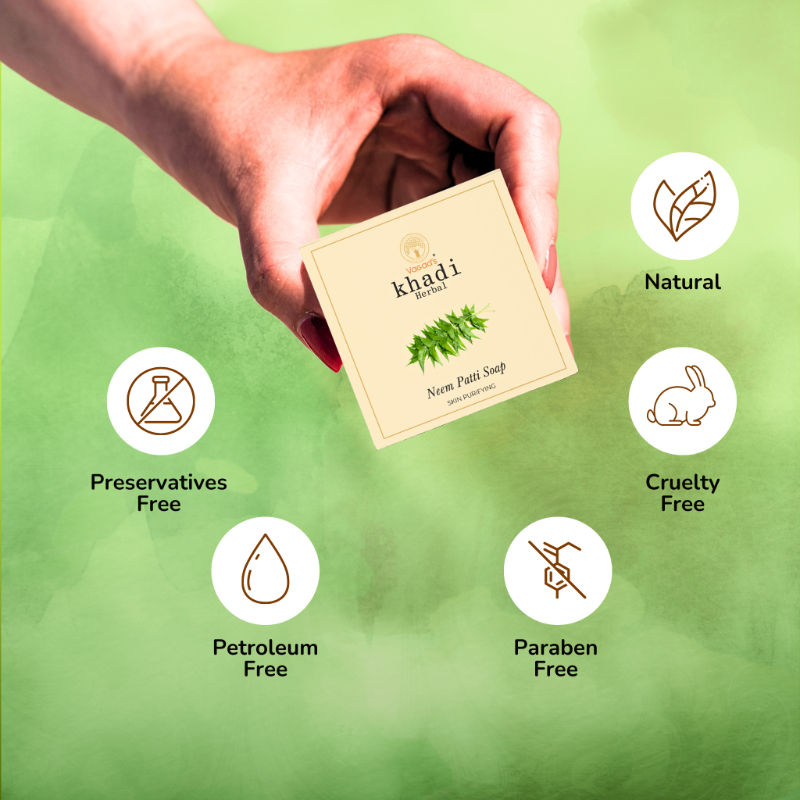 Vagad's Herbal Neem Patti Soap, Bathing Bar with Neem Leaves, Cleansing Formula