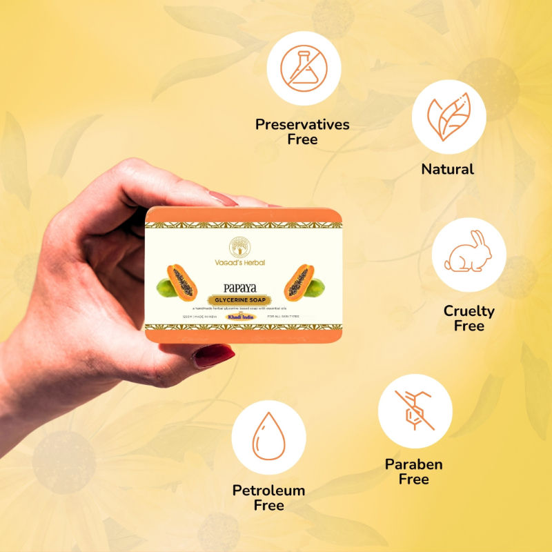 Vagad's Herbal Papaya Soap, Refreshing Cleansing Formula, Glycerine Enriched