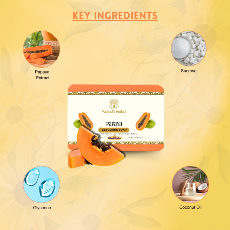 Vagad's Herbal Papaya Soap, Refreshing Cleansing Formula, Glycerine Enriched