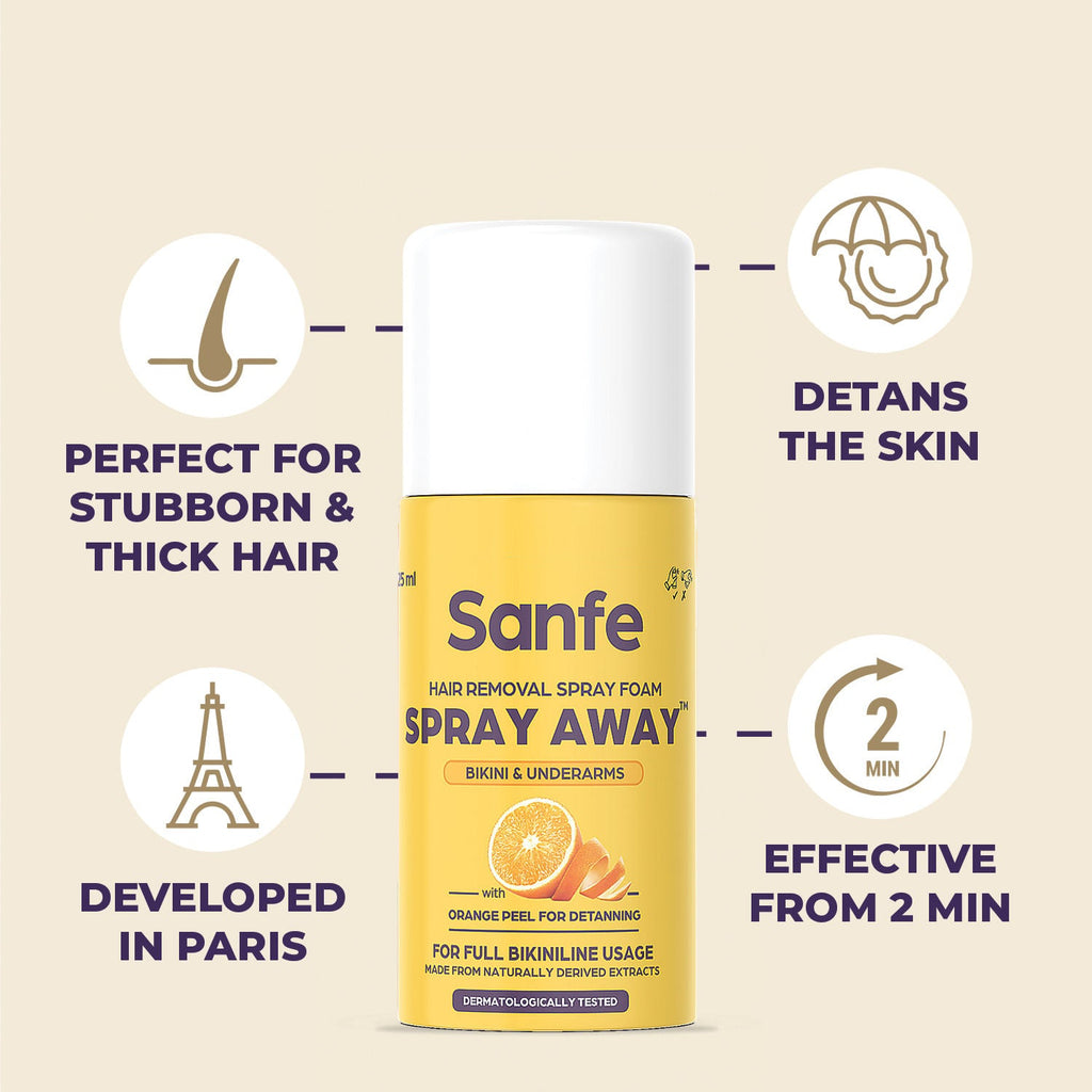 Sanfe Hair Removal Spray Foam Spray Away Bikini & Underarms With Orange Peel For Detanning