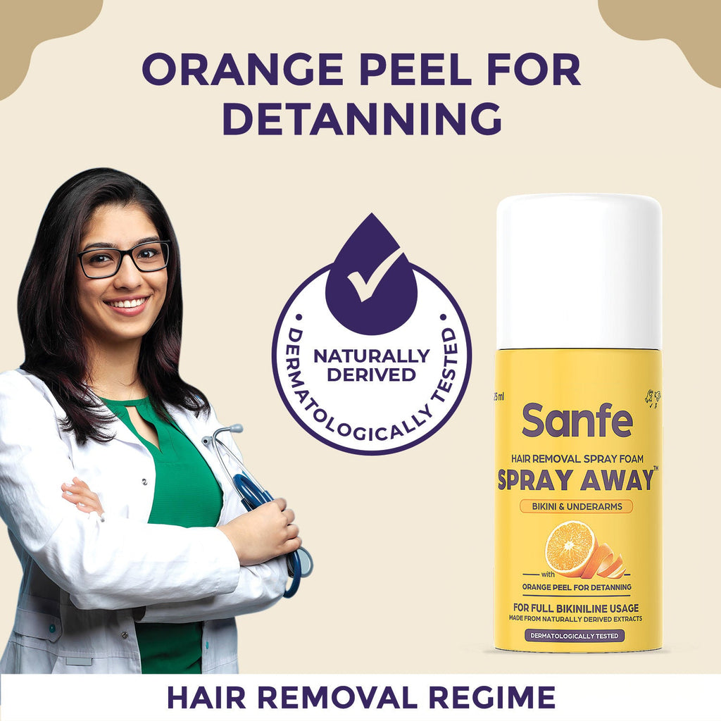Sanfe Hair Removal Spray Foam Spray Away Bikini & Underarms With Orange Peel For Detanning