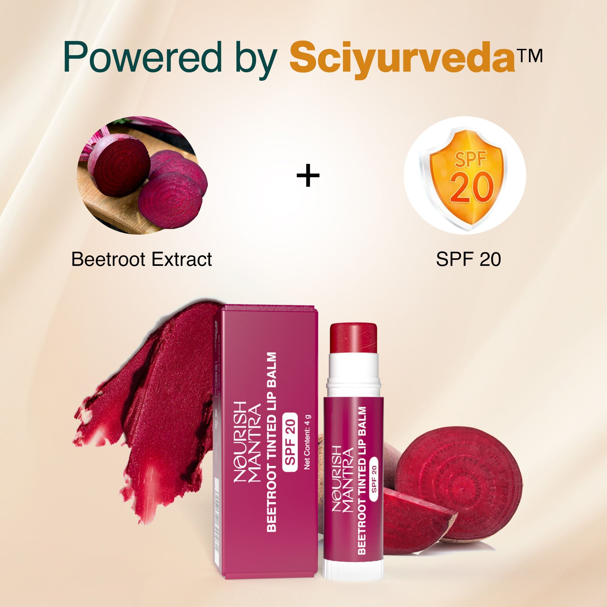 Nourish Mantra Beetroot Tinted Lip Balm with SPF 20 for Smooth, Nourished & Protected Lips