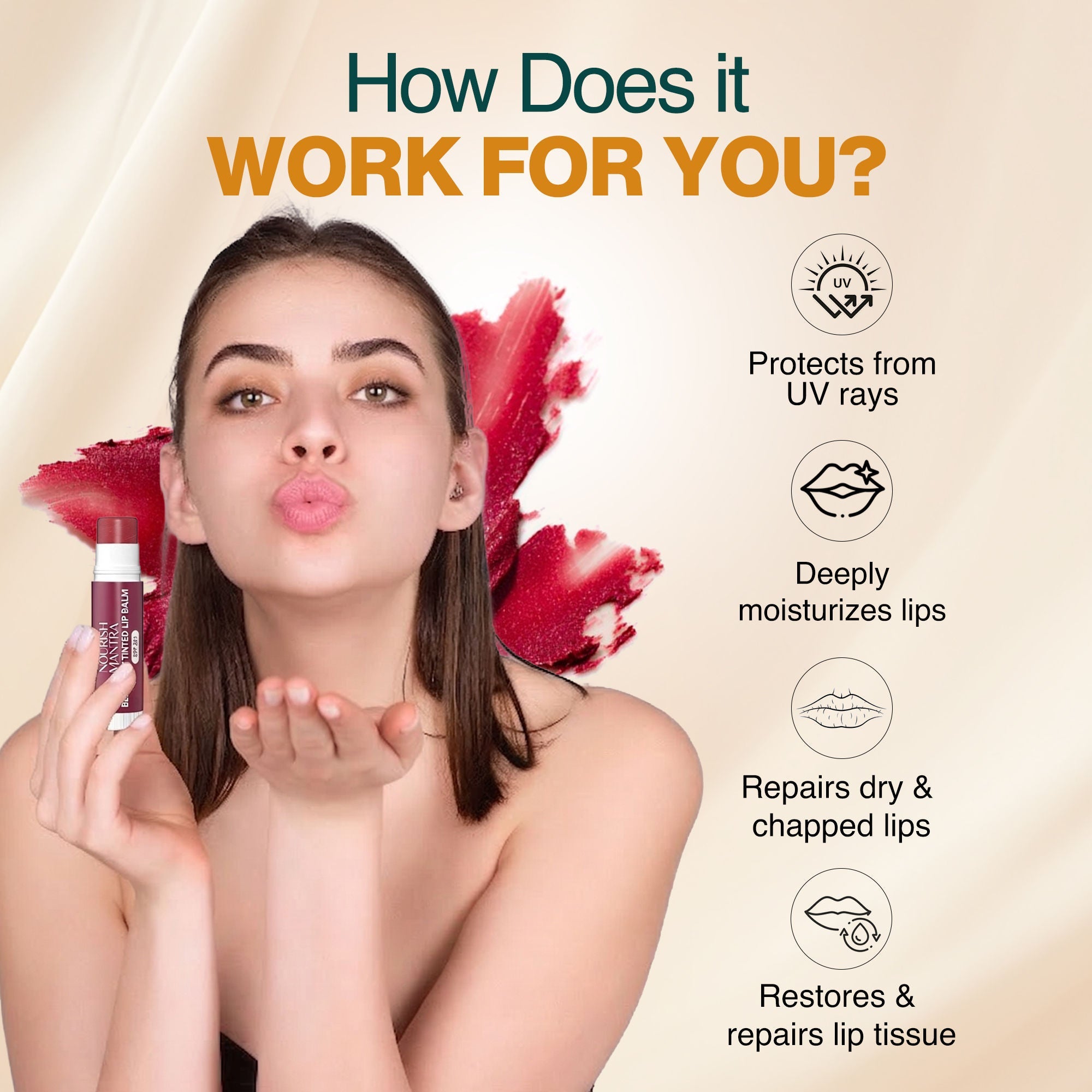 Nourish Mantra Beetroot Tinted Lip Balm with SPF 20 for Smooth, Nourished & Protected Lips