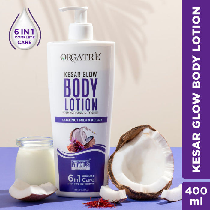 Orgatre Body Lotion Dry Skin 6In1 Care Vit-E, Kesar For 24H Intense Nourished & Smooth & Glow Skin