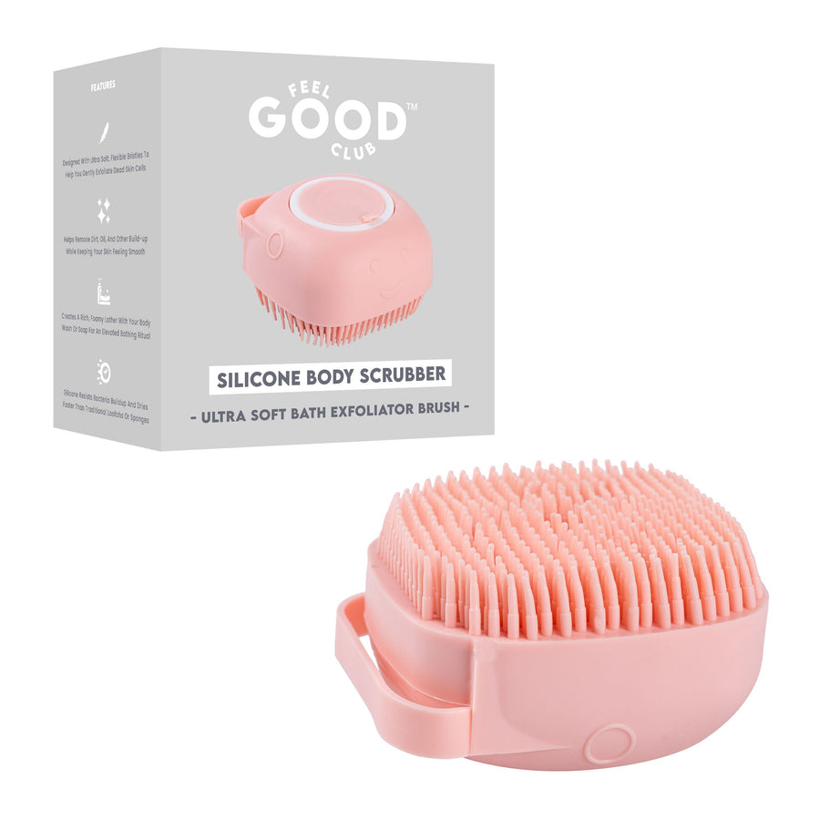Feel Good Club Pink Silicone Body Scrubber Loofah Bath Brush With Built-in Shower Gel/Soap Dispenser