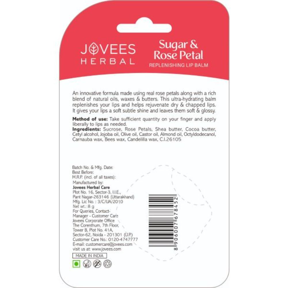 Jovees Herbal Sugar & Rose Petal Replenishing Lip Balm