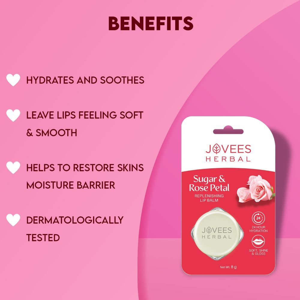 Jovees Herbal Sugar & Rose Petal Replenishing Lip Balm