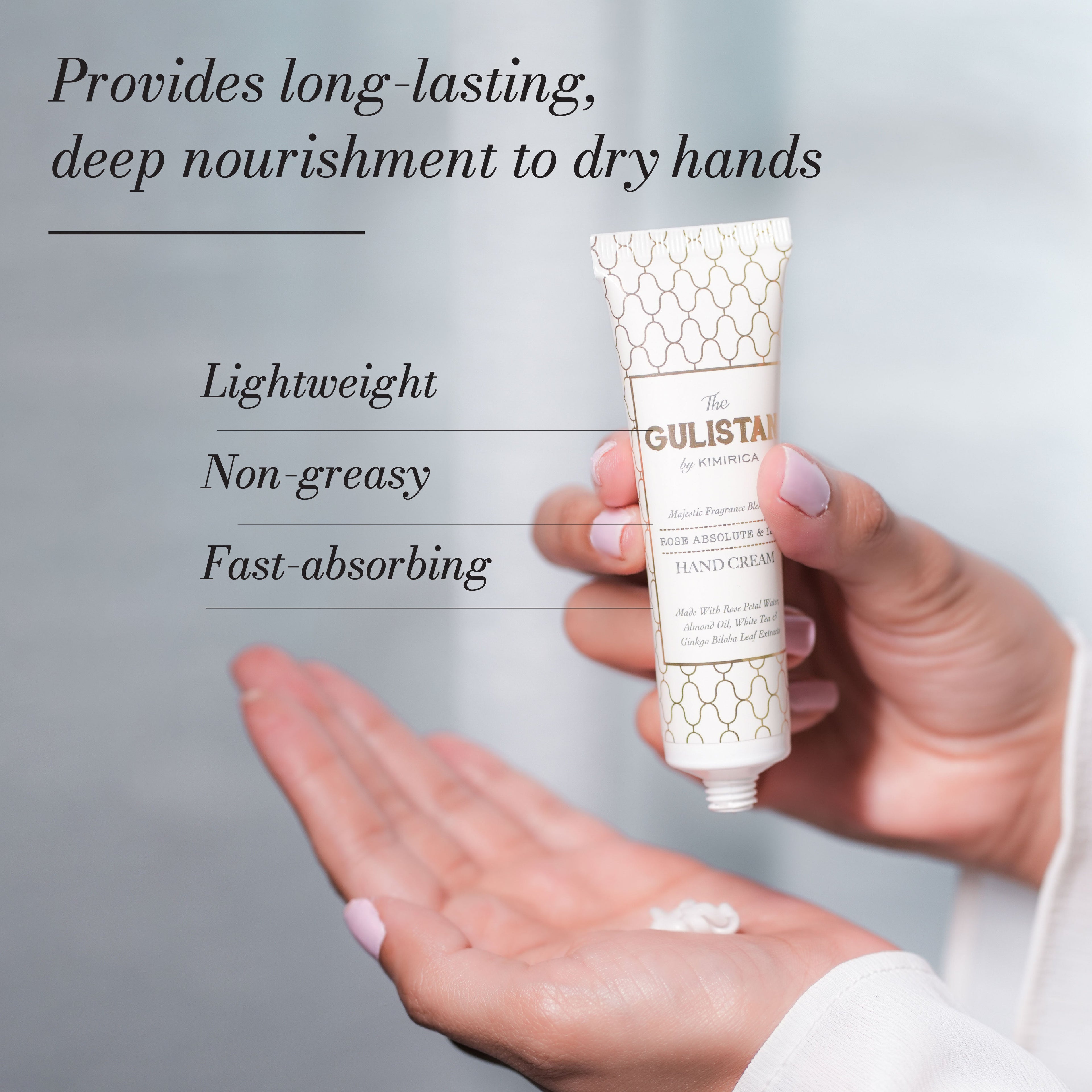 Kimirica Gulistan Hand Cream With Rose Water & Shea Butter, Non-Greasy & Quick-Absorb, All Skin Type